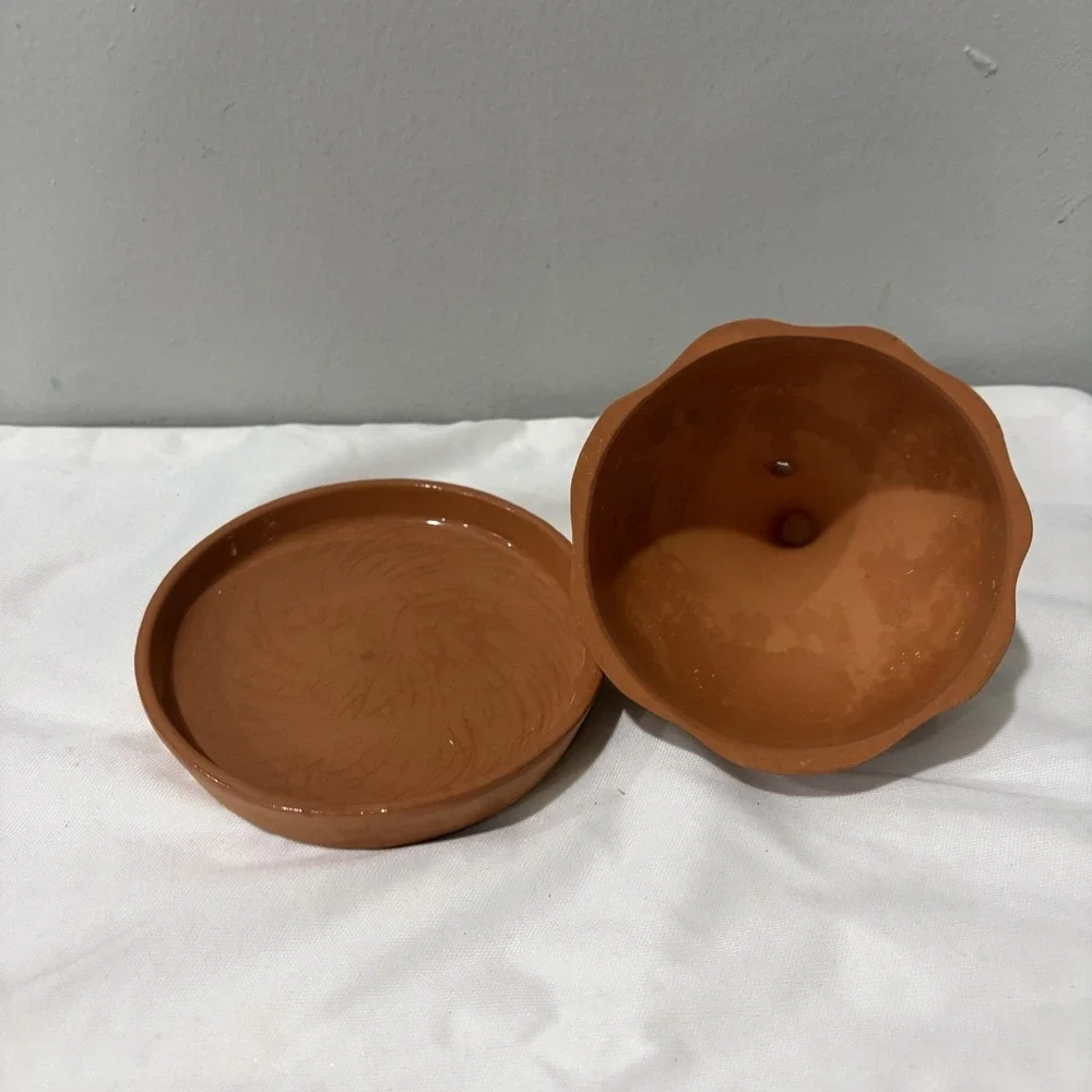 Rowoco Terra Cotta Garlic Roaster Baker Cooker‎ & Keeper Storage Set Vintage